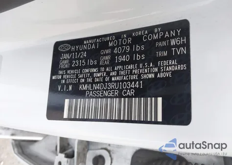 2024 Hyundai Elantra Hybrid Limited from USA, damaged, VIN KMHLN4DJ3RU103441